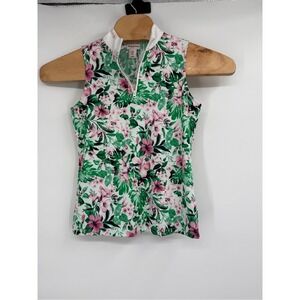 Tommy Bahama Golf Sleeveless Polo Top Shirt Pink Floral Tropical Sz‎ S NWT